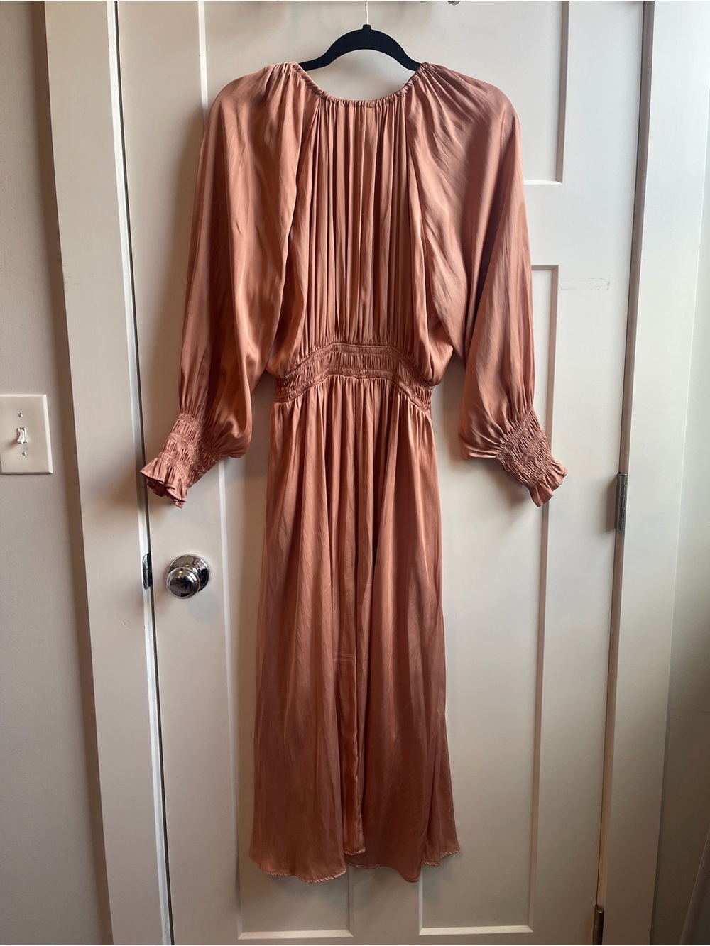 Zara Rosewood Satin V-Neck Midi Dress - Picture 3 of 5